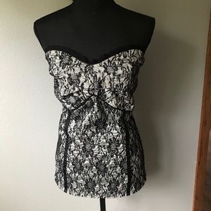 MAURICES Silver/Black lace strapless corset top